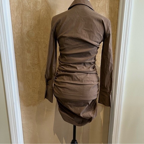 Zara Brown Long Sleeve Button Down Collared Mini Shirt Dress - Size M - Picture 6 of 6